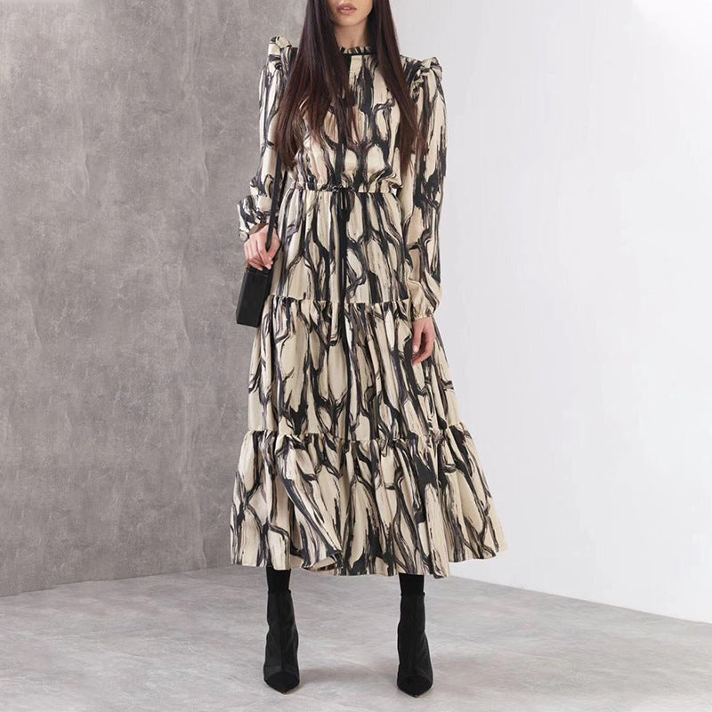 Women Maxi Dress Female Long Sleeve Printed Robe Lady